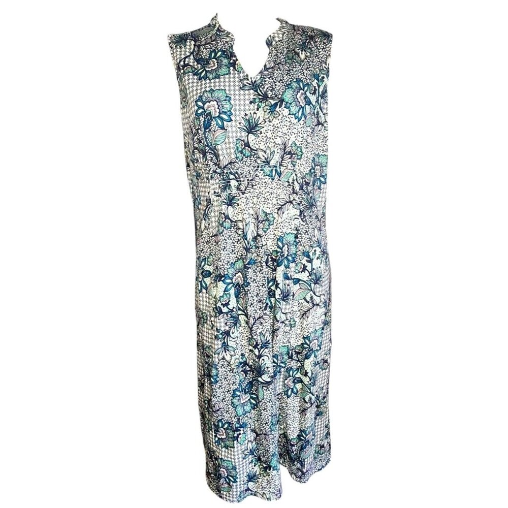 Coldwater Creek Dress Womens Size‎ L Large Green Blue Floral Pullover Sleeveless